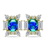 Cercei din Argint 925 Placat cu Aur ( 4.46 grame ) cu Cuarț Păun și Topaz Alb 7.48 Carate