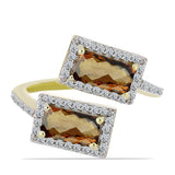 Inel din Argint 925 Placat cu Aur ( 3.38 grame ) cu Cuarț Coniac și Topaz Alb 1.81 Carate