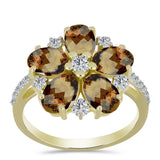 Inel din Argint 925 Placat cu Aur ( 3.41 grame ) cu Cuarț Coniac și Topaz Alb 3.72 Carate
