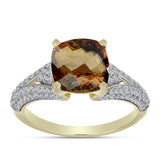 Inel din Argint 925 Placat cu Aur ( 3.67 grame ) cu Cuarț Coniac și Topaz Alb 4.34 Carate