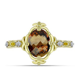 Inel din Argint 925 Placat cu Aur ( 2.9 grame ) cu Cuarț Coniac și Topaz Alb 1.53 Carate
