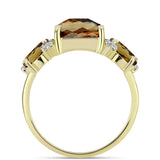 Inel din Argint 925 Placat cu Aur ( 2.77 grame ) cu Cuarț Coniac și Topaz Alb 3.9 Carate