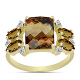 Inel din Argint 925 Placat cu Aur ( 2.77 grame ) cu Cuarț Coniac și Topaz Alb 3.9 Carate