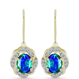 Cercei din Argint 925 Placat cu Aur ( 3.78 grame ) cu Cuarț Păun și Topaz Alb 3.98 Carate