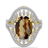 Inel din Argint 925 Placat cu Aur ( 5.72 grame ) cu Cuarț Coniac și Topaz Alb 5.51 Carate