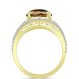 Inel din Argint 925 Placat cu Aur ( 5.72 grame ) cu Cuarț Coniac și Topaz Alb 5.51 Carate