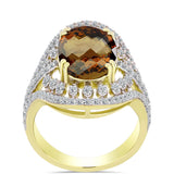 Inel din Argint 925 Placat cu Aur ( 5.72 grame ) cu Cuarț Coniac și Topaz Alb 5.51 Carate