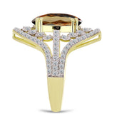 Inel din Argint 925 Placat cu Aur ( 5.72 grame ) cu Cuarț Coniac și Topaz Alb 5.51 Carate