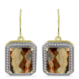 Cercei din Argint 925 Placat cu Aur ( 4.96 grame ) cu Cuarț Coniac și Topaz Alb 10.41 Carate