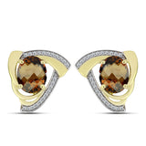 Cercei din Argint 925 Placat cu Aur ( 4.77 grame ) cu Cuarț Coniac și Topaz Alb 4.66 Carate