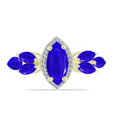 Inel din Argint 925 Placat cu Aur ( 3.73 grame ) cu Agat Albastru și Topaz Alb 3.09 Carate