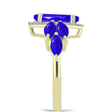 Inel din Argint 925 Placat cu Aur ( 3.73 grame ) cu Agat Albastru și Topaz Alb 3.09 Carate