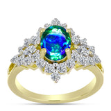 Inel din Argint 925 Placat cu Aur ( 3.49 grame ) cu Cuarț Păun și Topaz Alb 2.43 Carate
