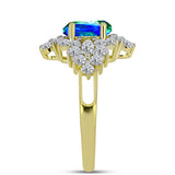 Inel din Argint 925 Placat cu Aur ( 3.49 grame ) cu Cuarț Păun și Topaz Alb 2.43 Carate