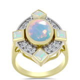 Inel din Argint 925 Placat cu Aur ( 4.65 grame ) cu Opal Welo și Topaz Alb 2.3 Carate