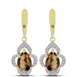 Cercei din Argint 925 Placat cu Aur ( 4.18 grame ) cu Cuarț Coniac și Topaz Alb 3.82 Carate