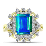 Inel din Argint 925 Placat cu Aur ( 3.92 grame ) cu Cuarț Păun și Topaz Alb 3.97 Carate