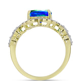 Inel din Argint 925 Placat cu Aur ( 3.88 grame ) cu Cuarț Păun și Topaz Alb 3 Carate