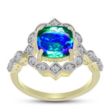 Inel din Argint 925 Placat cu Aur ( 3.88 grame ) cu Cuarț Păun și Topaz Alb 3 Carate