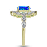 Inel din Argint 925 Placat cu Aur ( 3.88 grame ) cu Cuarț Păun și Topaz Alb 3 Carate