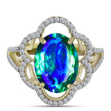 Inel din Argint 925 Placat cu Aur ( 3.73 grame ) cu Cuarț Păun și Topaz Alb 5.8 Carate