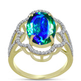 Inel din Argint 925 Placat cu Aur ( 3.73 grame ) cu Cuarț Păun și Topaz Alb 5.8 Carate