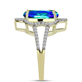 Inel din Argint 925 Placat cu Aur ( 3.73 grame ) cu Cuarț Păun și Topaz Alb 5.8 Carate