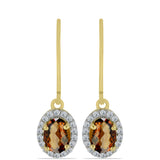 Cercei din Argint 925 Placat cu Aur ( 1.98 grame ) cu Cuarț Coniac și Topaz Alb 1.6 Carate