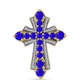 Cruce Pandantiv din Argint 925 Placat cu Aur ( 4.75 grame ) cu Agat Albastru și Topaz Alb 2.79 Carate