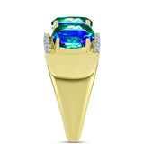 Inel din Argint 925 Placat cu Aur ( 4.79 grame ) cu Cuarț Păun și Topaz Alb 3.76 Carate