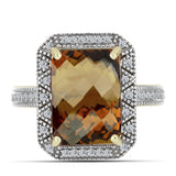 Inel din Argint 925 Placat cu Aur ( 7.26 grame ) cu Cuarț Coniac și Topaz Alb 5.91 Carate