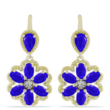 Cercei din Argint 925 Placat cu Aur ( 5.95 grame ) cu Agat Albastru și Topaz Alb 3.24 Carate