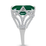 Inel din Argint 925 ( 3.8 grame ) cu Calcedon Verde și Topaz Alb 9.43 Carate