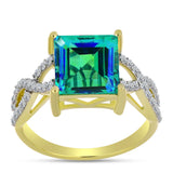 Inel din Argint 925 Placat cu Aur ( 2.83 grame ) cu Cuarț Păun și Topaz Alb 3.8 Carate