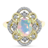 Inel din Argint 925 Placat cu Aur ( 3.58 grame ) cu Opal Welo și Topaz Alb 1.28 Carate