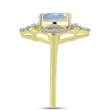 Inel din Argint 925 Placat cu Aur ( 3.58 grame ) cu Opal Welo și Topaz Alb 1.28 Carate