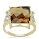 Inel din Argint 925 Placat cu Aur ( 3.22 grame ) cu Cuarț Coniac și Topaz Alb 6.68 Carate