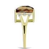 Inel din Argint 925 Placat cu Aur ( 3.22 grame ) cu Cuarț Coniac și Topaz Alb 6.68 Carate