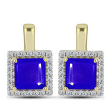 Cercei din Argint 925 Placat cu Aur ( 3.17 grame ) cu Agat Albastru și Topaz Alb 2.45 Carate