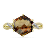 Inel din Argint 925 Placat cu Aur ( 2.45 grame ) cu Cuarț Coniac și Topaz Alb 3.71 Carate
