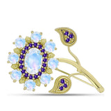 Broşă din Argint 925 Placat cu Aur ( 6.58 grame ) cu Piatra Lunii Curcubeu și Ametist Marocan 8.27 Carate