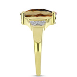 Inel din Argint 925 Placat cu Aur ( 3.08 grame ) cu Cuarț Coniac și Topaz Alb 2.16 Carate
