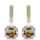 Cercei din Argint 925 Placat cu Aur ( 5.01 grame ) cu Cuarț Coniac și Topaz Alb 4.86 Carate