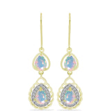 Cercei din Argint 925 Placat cu Aur ( 3.5 grame ) cu Opal Welo și Topaz Alb 1.89 Carate