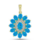 Pandantiv din Argint 925 Placat cu Aur ( 1.97 grame ) cu Opal Albastru Etiopian Paraiba și Topaz Alb 1.54 Carate