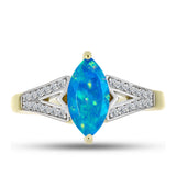 Inel din Argint 925 Placat cu Aur ( 3.38 grame ) cu Opal Albastru Etiopian Paraiba și Topaz Alb 1.17 Carate