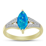 Inel din Argint 925 Placat cu Aur ( 3.38 grame ) cu Opal Albastru Etiopian Paraiba și Topaz Alb 1.17 Carate