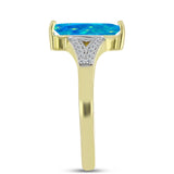 Inel din Argint 925 Placat cu Aur ( 3.38 grame ) cu Opal Albastru Etiopian Paraiba și Topaz Alb 1.17 Carate