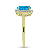 Inel din Argint 925 Placat cu Aur ( 2.8 grame ) cu Opal Albastru Etiopian Paraiba și Topaz Alb 1.2 Carate