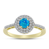 Inel din Argint 925 Placat cu Aur ( 2.52 grame ) cu Opal Albastru Etiopian Paraiba și Topaz Alb 0.67 Carate